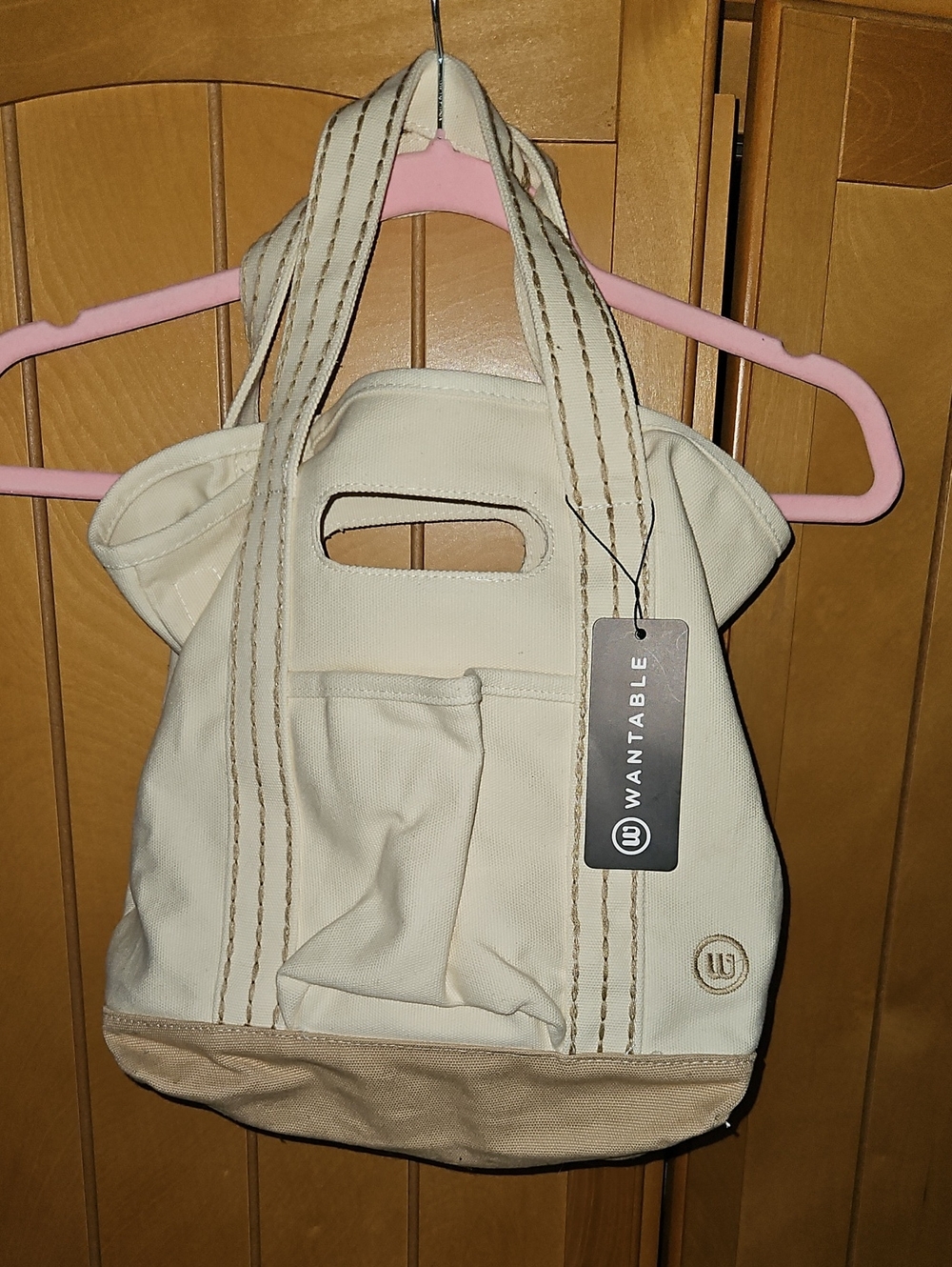 Wantable Cream Canvas Tote Bag with Tan Trim